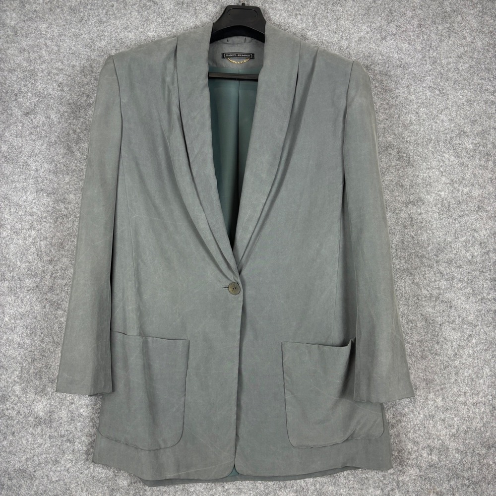 Randy Kemper Blazer Women Size M Gray Shawl Collar Single Button Textured Pocket
